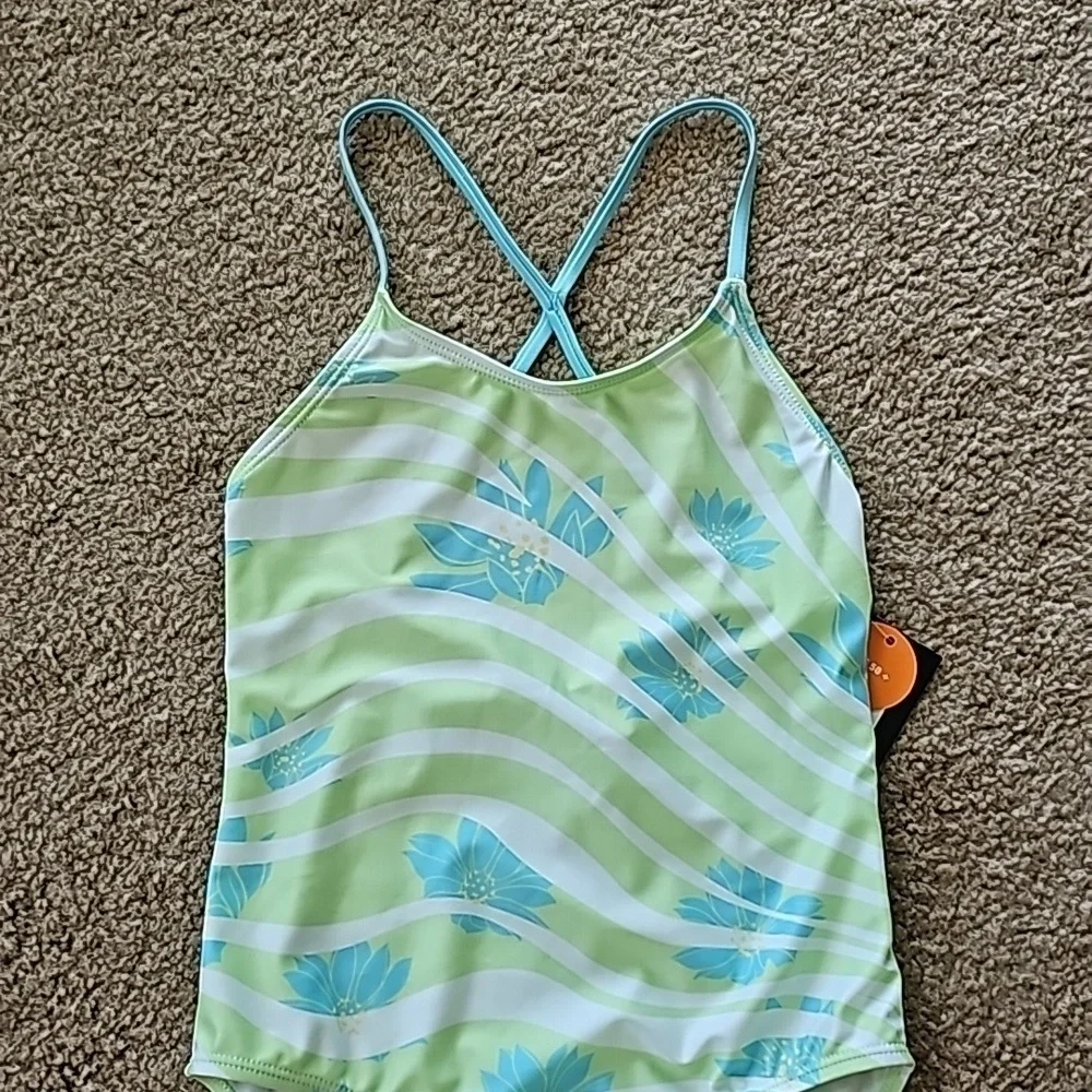 Girls One-Piece Wavy Floral Swimsuit UPF 50+